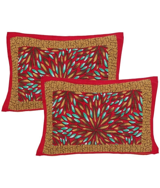 FrionKandy Living Cotton Abstract Double Bedsheet with 2 Pillow Covers - Red - Red