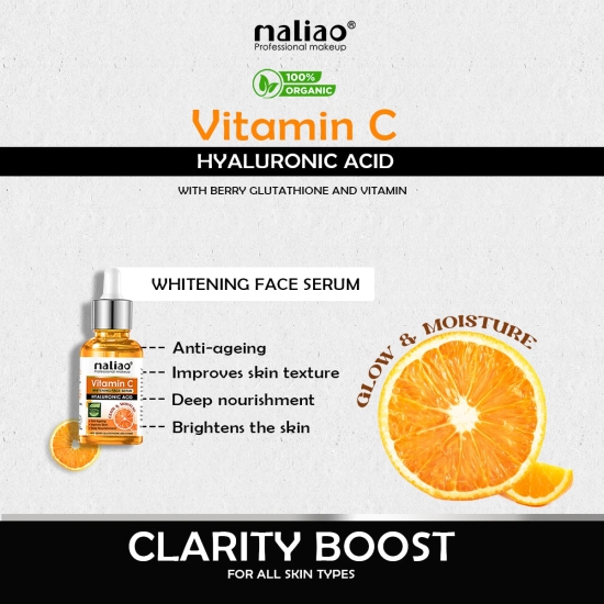 Maliao Vitamin C Whitening Face Serum with Berry Glutathione & Hyaluronic Acid (Improve Skin, Anti-Aging, Deep Nourishment, All Skin Types)