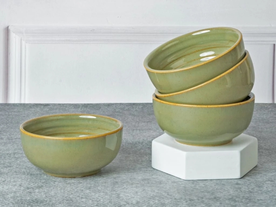 Chip Resistance Porcelain Bowls Set of 4 (180ml) for Serving Vegetable, Dal, Cereal, Mixing Bowl for Snack, Microwave and Dishwasher Safe, Perfect for Dining and Gifting, Olive Green