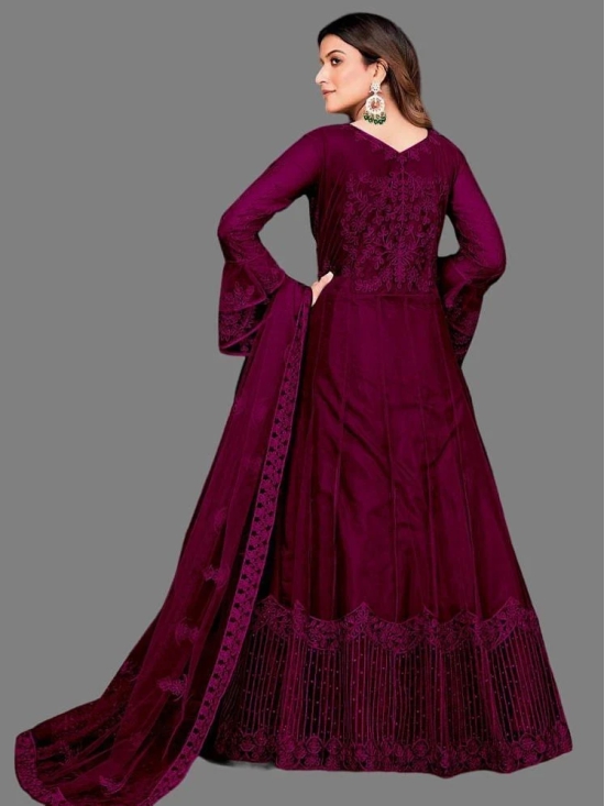 Apnisha Wine Flared Net Womens Semi Stitched Ethnic Gown ( Pack of 1 ) - None