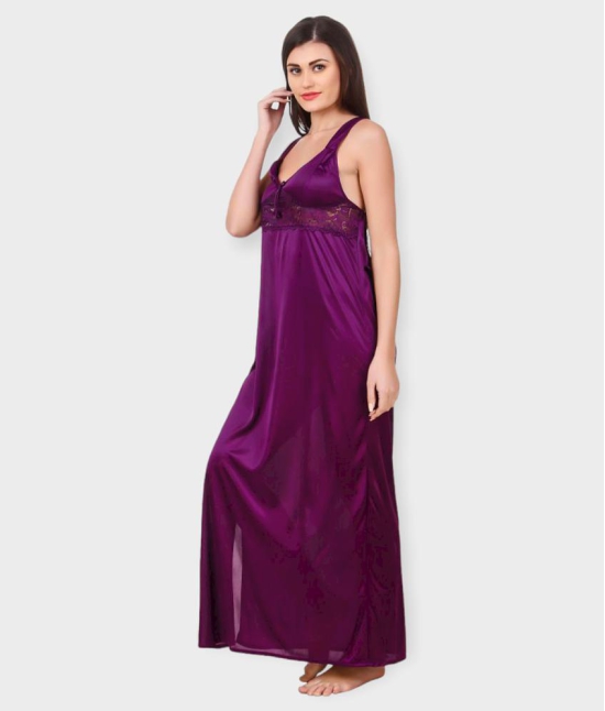 Fasense - Purple Satin Women's Nightwear Nighty & Night Gowns - None