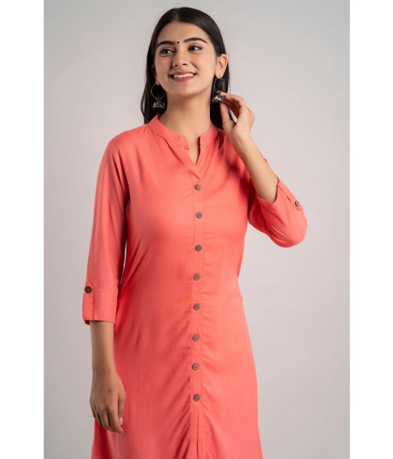 MAUKA - Peach Rayon Women's Front Slit Kurti ( Pack of 1 ) - None