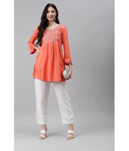 HIGHLIGHT FASHION EXPORT - Peach Rayon Womens A-line Kurti ( Pack of 1 ) - L