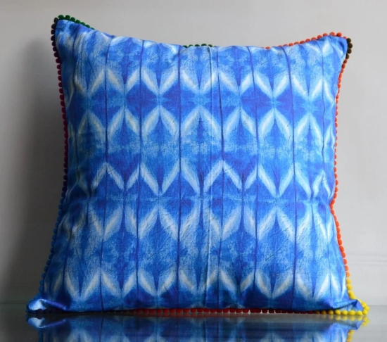 Tie Dye Pattern Indigo Blue Colour Cotton Cushion Cover - 16x16 Size