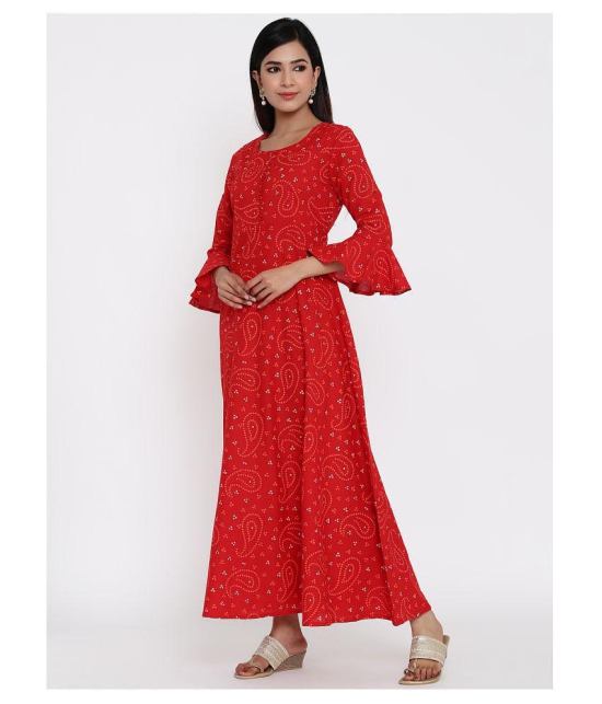 Kbz - Red Cotton Women's Flared Kurti ( Pack of 1 ) - XL