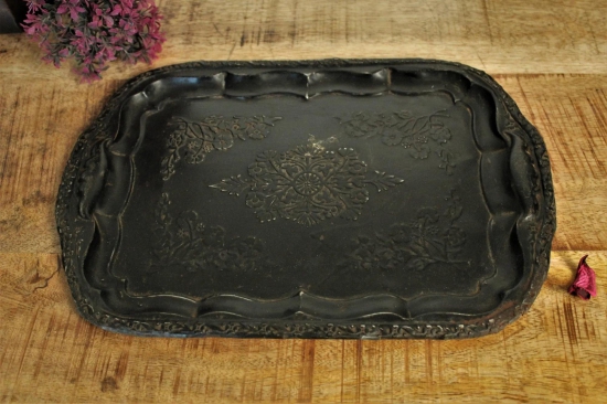 Vintage Brass Engraved Tray Size - 33 x 23 x 1.5 cm Ideal for Food Photography & Food Styling