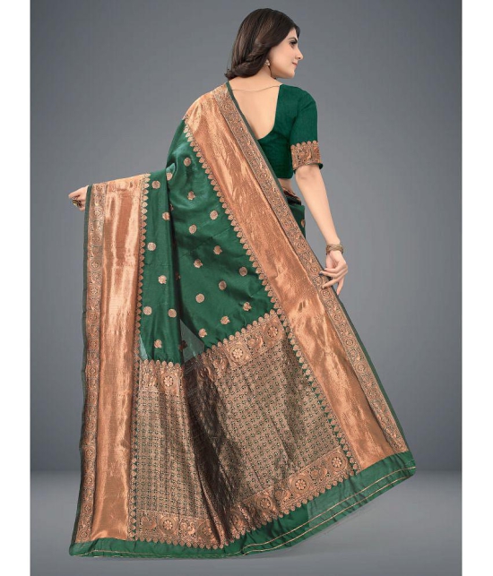 Om Shantam Sarees - Green Art Silk Saree With Blouse Piece ( Pack of 1 ) - Green