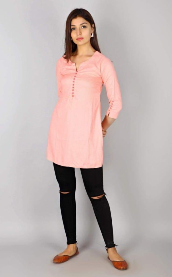 JAIPURETHNICWEAVESWomen's Rayon Slub Solid Straight Tunic Kurti (Peach)