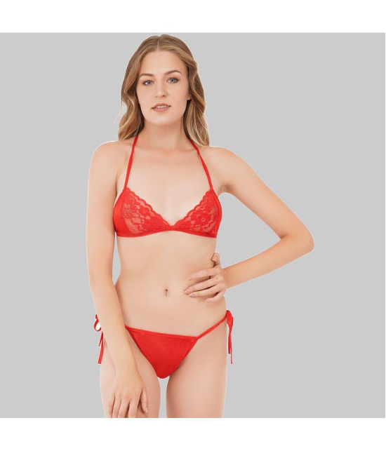 SELETA - Red Assorted Cotton Lycra Women's Bra & Panty Set ( Pack of 2 ) - None