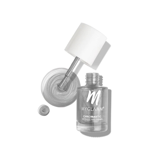 MyGlamm Chromantic Metallic Nail Enamel - Luna (Grey Shade) | Chamical Free, Chrome Finish & Long Lasting Nail Polish (10ml)