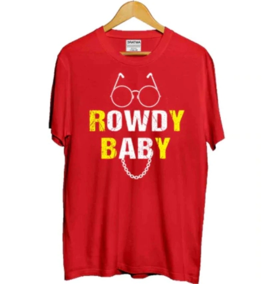 Girls Cotton Rowdy Baby Half Sleeve TShirt (Red) PID41509