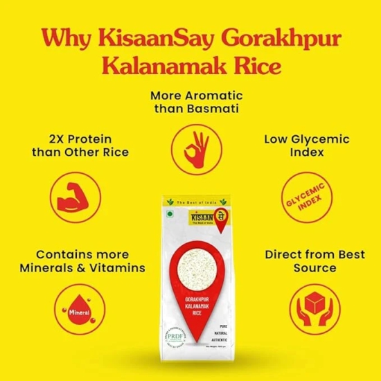 KisaanSay Gorakhpur Kalanamak Rice, 5kg (500gm x 10) | Diabetic Friendly| Aromatic Rice | Unpolished Rice | High in Iron & Protein | Rich In Nutrients & Fiber | Buddha rice | Traditionally M