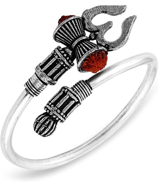 PAYSTORE Adjustable Trishul Damroo Designer Oxidized Silver Bahubali Kada for Men - None