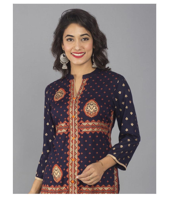 Frionkandy - Navy Rayon Womens Straight Kurti - S