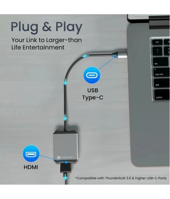 Portronics 1 port USB Hub ype-C to HDMI Adapter with 4K