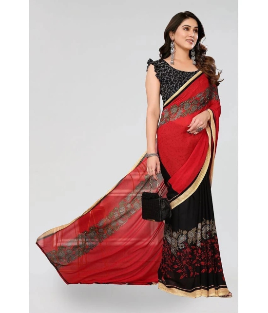 ANAND SAREES Georgette Printed Saree With Blouse Piece - Red ( Pack of 1 ) - Red