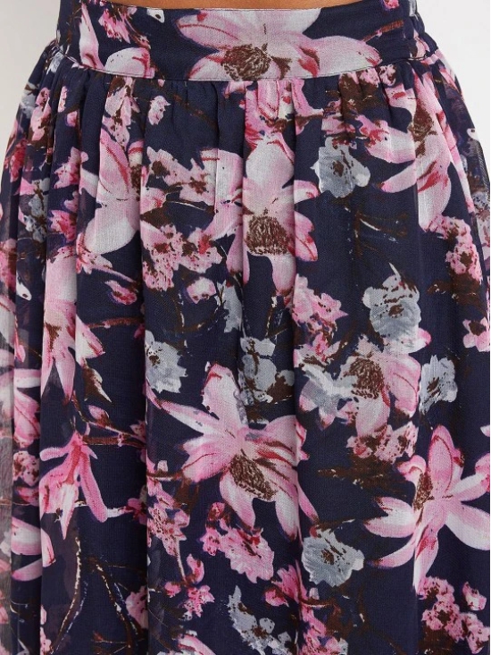 Floral Printed V- Neck Top With Maxi Skirt