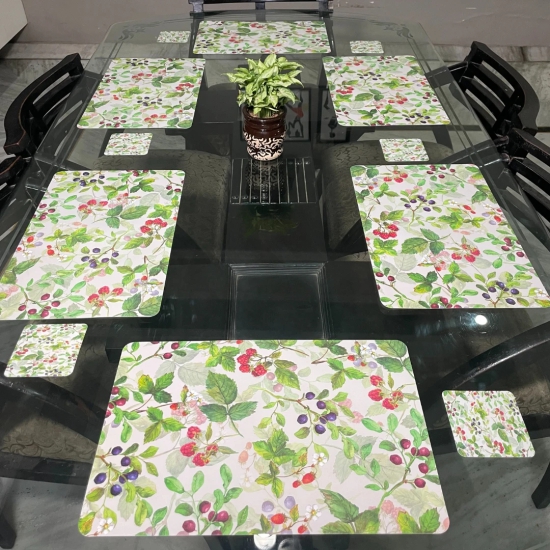 Printed Dining Mats Set of 6 with Tea Coasters-Purple