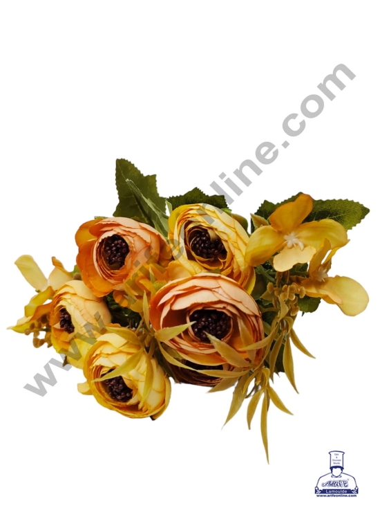 CAKE DECOR™ Peony With Leaves Artificial Flower For Cake Decoration – (1 Bunch)-WHITE