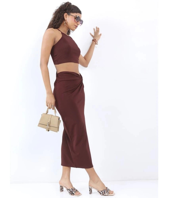 Ketch Burgundy Solid Skirt Top Set - None