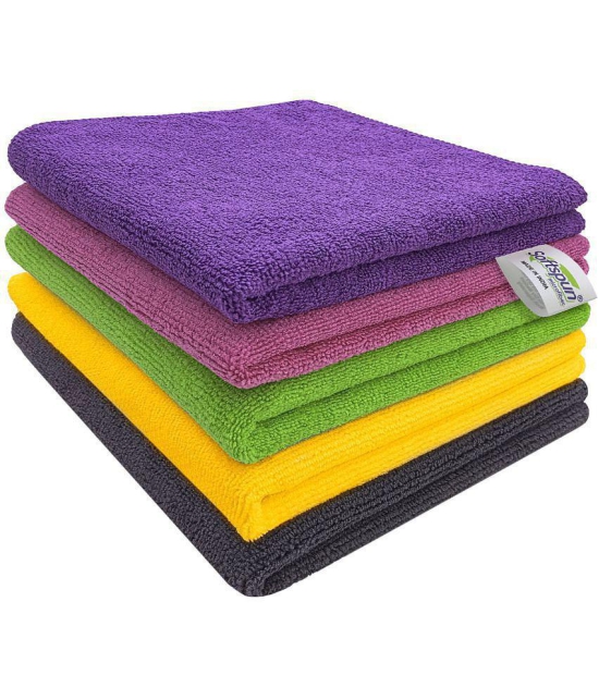 SOFTSPUN Microfiber Cloth - 5 pcs - 40x40 cms - 340 GSM Multi-Color - Thick Lint & Streak-Free Multipurpose Cloths - Automotive Microfibre Towels for Car Bike Cleaning Polishing Washing & De