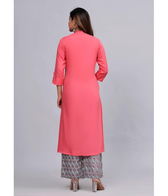 MAUKA Rayon Solid Kurti With Palazzo Womens Stitched Salwar Suit - Pink ( Pack of 1 ) - None