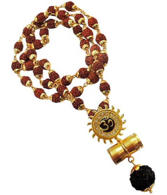 PAYSTORE Sun Shape Shiv Mahadev Damaru Locket With Gold Cap Panchmukhi Rudraksha Mala For Men/Womne - None