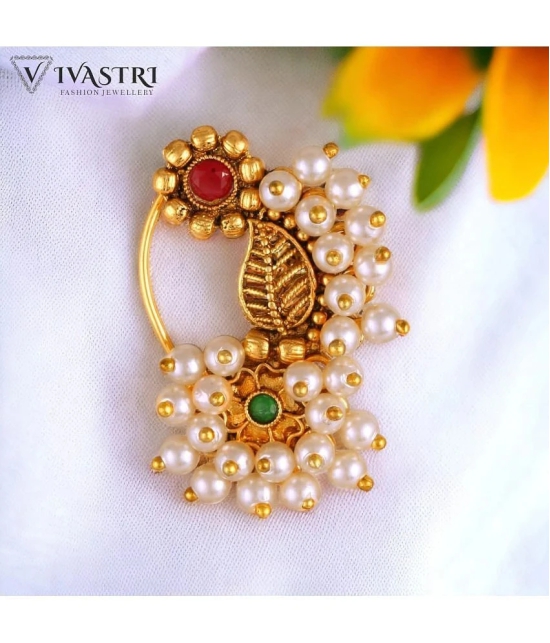 Vivastri's Premium & Elegant Peackock Style Cubic Zirconia Bead Studded Nose Rings For Women & Girls -VIVA1280NTH-PRESS-MULTI - Multi Color