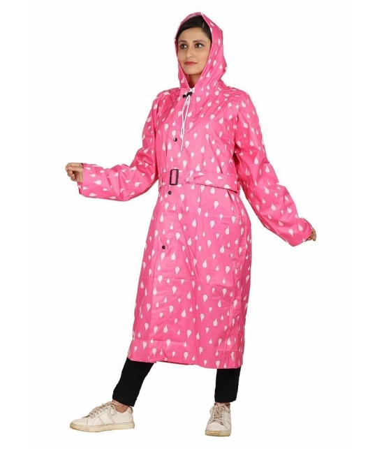 Goodluck Polyester Long Raincoat - Pink - L