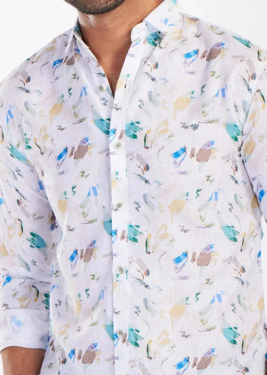 Feathers Premium Linen Printed Shirt-M - 38