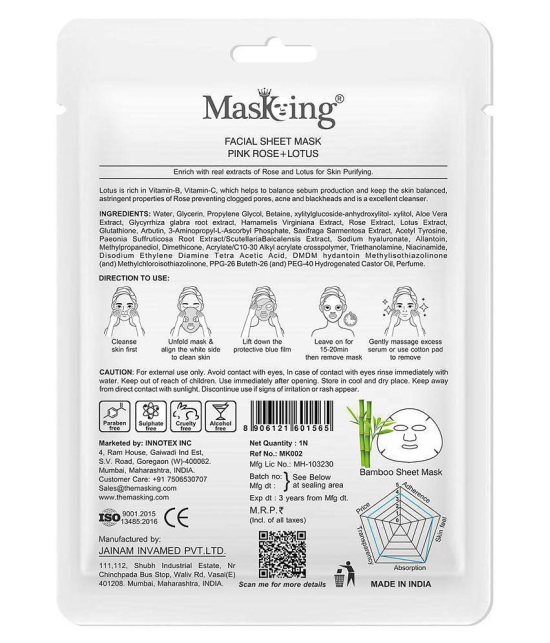 Masking Pink Rose & Lotus Bamboo Face Sheet Mask 80 ml Pack of 4