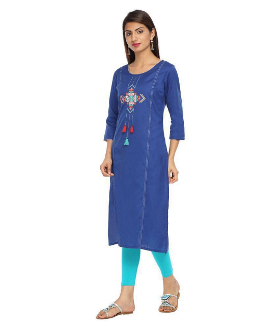 Alena Blue Cotton Straight Kurti - XL