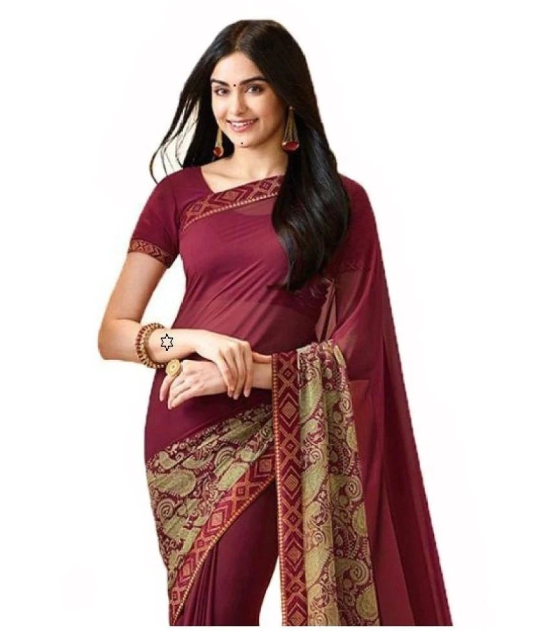 Gazal Fashions - Maroon Chiffon Saree With Blouse Piece (Pack of 1)