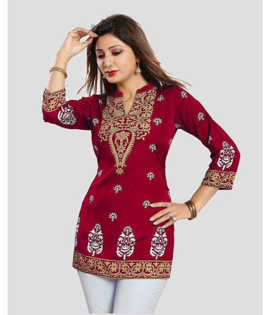 Meher Impex Crepe Printed A-line Women''s Kurti - Red ( Pack of 1 ) - None