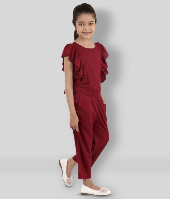 Kids Cave - Maroon Rayon Girls Jumpsuit ( Pack of 1 ) - None