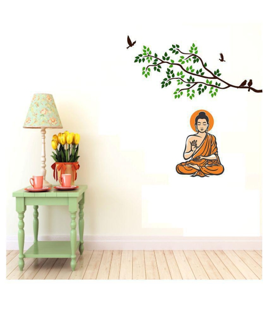 Asmi Collection Meditating God Buddha Under a Tree Wall Sticker ( 110 x 100 cms )