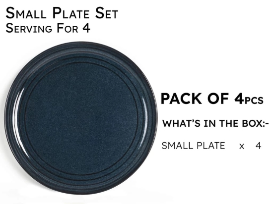 Handcrafted Chip Resistance Porcelain Quarter Plates, Side, Snacks, Pasta Plates 4 Pieces, Microwave and Dishwasher Safe, Small Plate Set for Dining and Gifting, Set of 4, Sapphire Blue