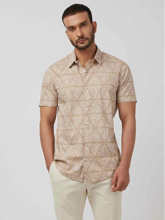 Khaki Lightweight Print Slim Fit Casual Shirt