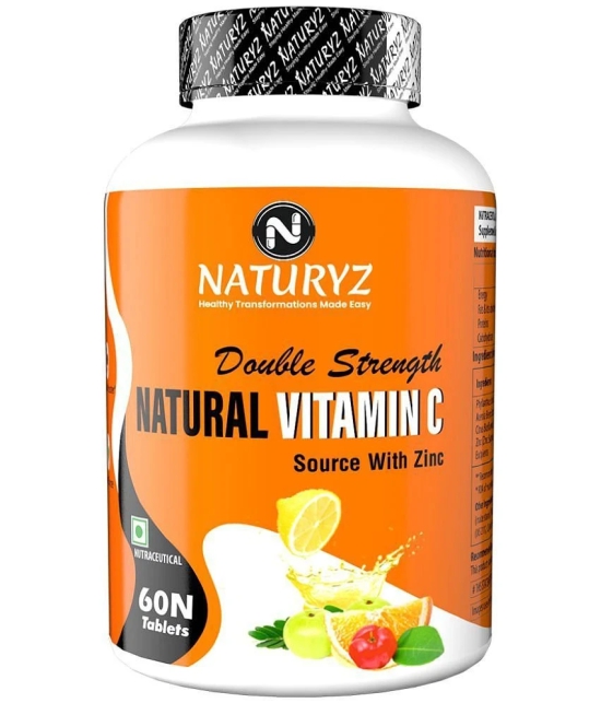 NATURYZ Double Strength Natural Vitamin C with Zinc Supplement for Immunity & Skincare - 60 Tablets