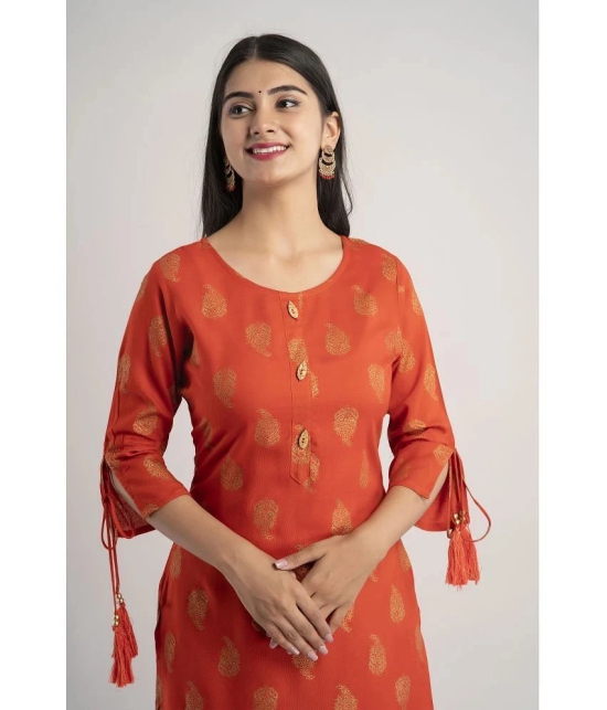 MAUKA - Orange Rayon Womens Straight Kurti ( Pack of 1 ) - None