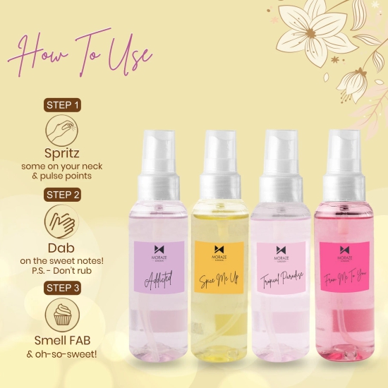 Pack of 4 Body Mists For Men & Women - 50ML Each