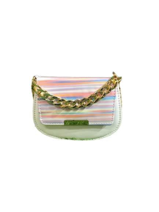 Angel Kiss Mini Stripes Cross body Magnetic Flap Sling Bag With Metallic Chain