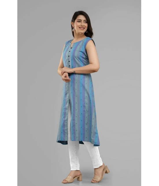 Parastri Cotton Striped Front Slit Womens Kurti - Blue ( Pack of 1 ) - None