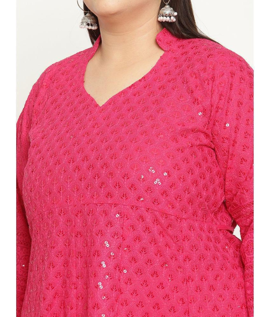 Queenley - Pink Cotton Women's Flared Kurti ( Pack of 1 ) - None