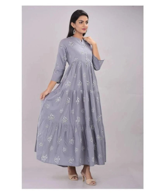 Kbz - Grey Cotton Womens Tiered Flared Kurti ( Pack of 1 ) - M