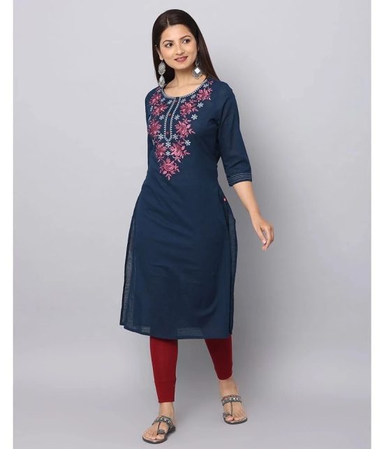 Alena Cotton Embroidered Straight Womens Kurti - Blue ( Pack of 1 ) - None