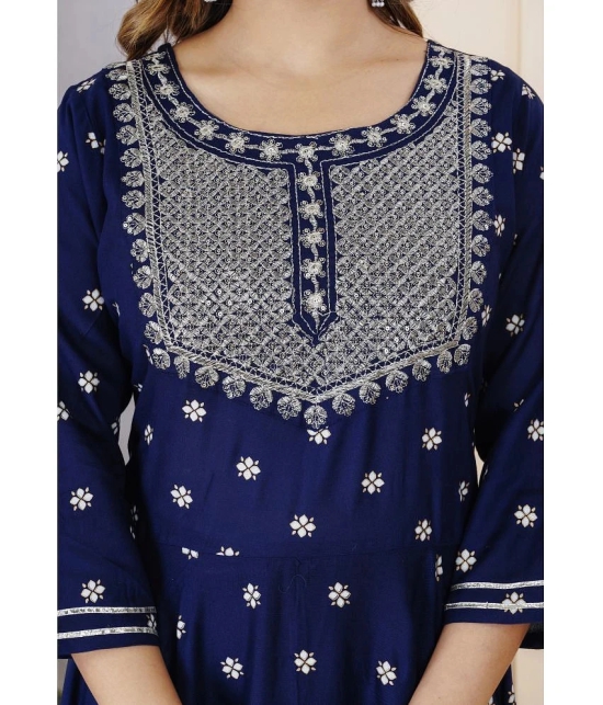 Lee Moda Rayon Embroidered Anarkali Womens Kurti - Blue ( Pack of 1 ) - None