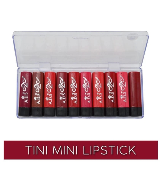 ADS 2 Color Tini Mini Shade-B  Lipstick With Aloevera Cream Multi Pack of 10 120 g