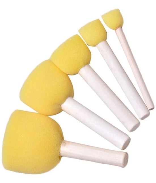 ECLET 5 Pcs Round Stencil Yellow Sponge Dabber, Wooden Handle Foam Brush for Art & Crafts, Stippler Set DIY Painting Tools A