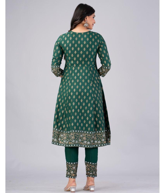 MAUKA Rayon Printed Kurti With Pants Womens Stitched Salwar Suit - Green ( Pack of 1 ) - None